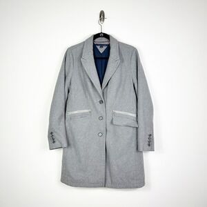 Tommy Hilfiger Womens Gray Wool Blend Full Length Coat Button Capsule Size M